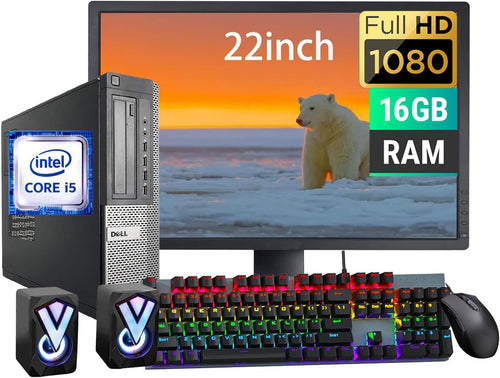 Dell Optiplex 7010 9010 SFF Desktop Computer PC Set 22" FHD Monitor Intel core i5 3.40 up to 3.80GHz 16GB RAM 256GB SSD RGB Speakers RGB Keyboard Mouse WiFi Windows 10 Pro (Renewed)